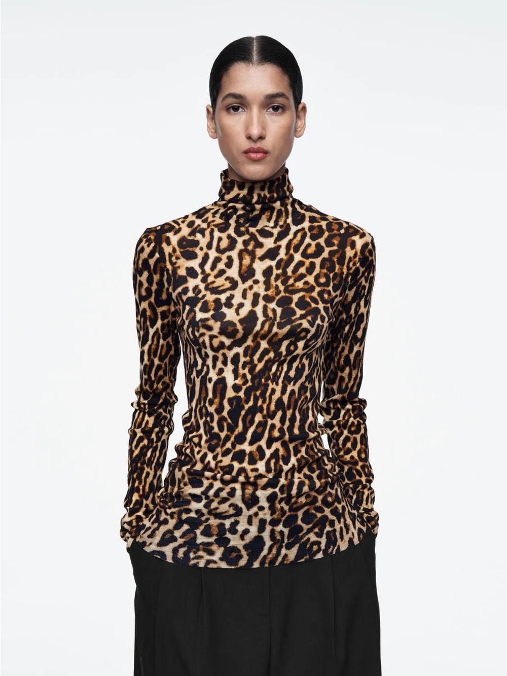 COS Leopard Print Merino Wool Turtleneck Top